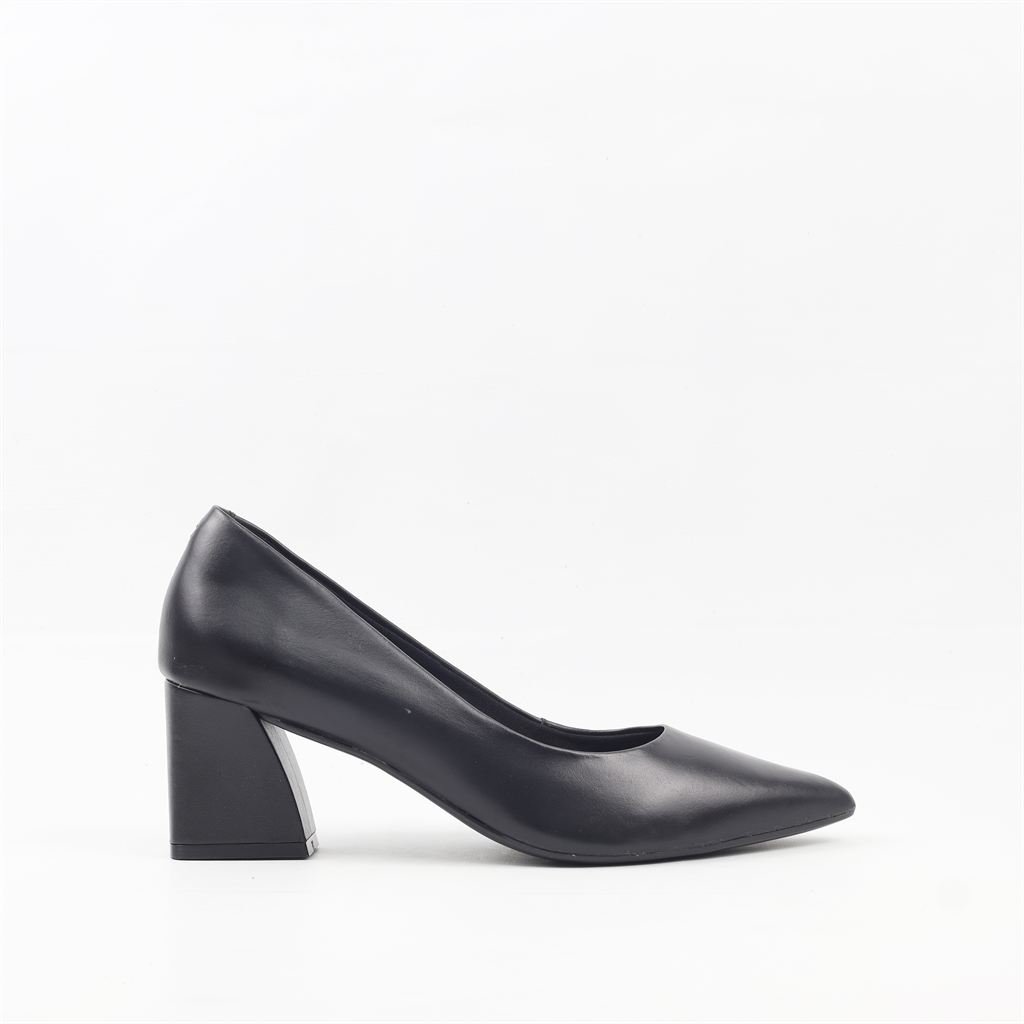 Scarpin Salto Bloco Couro Preto 3