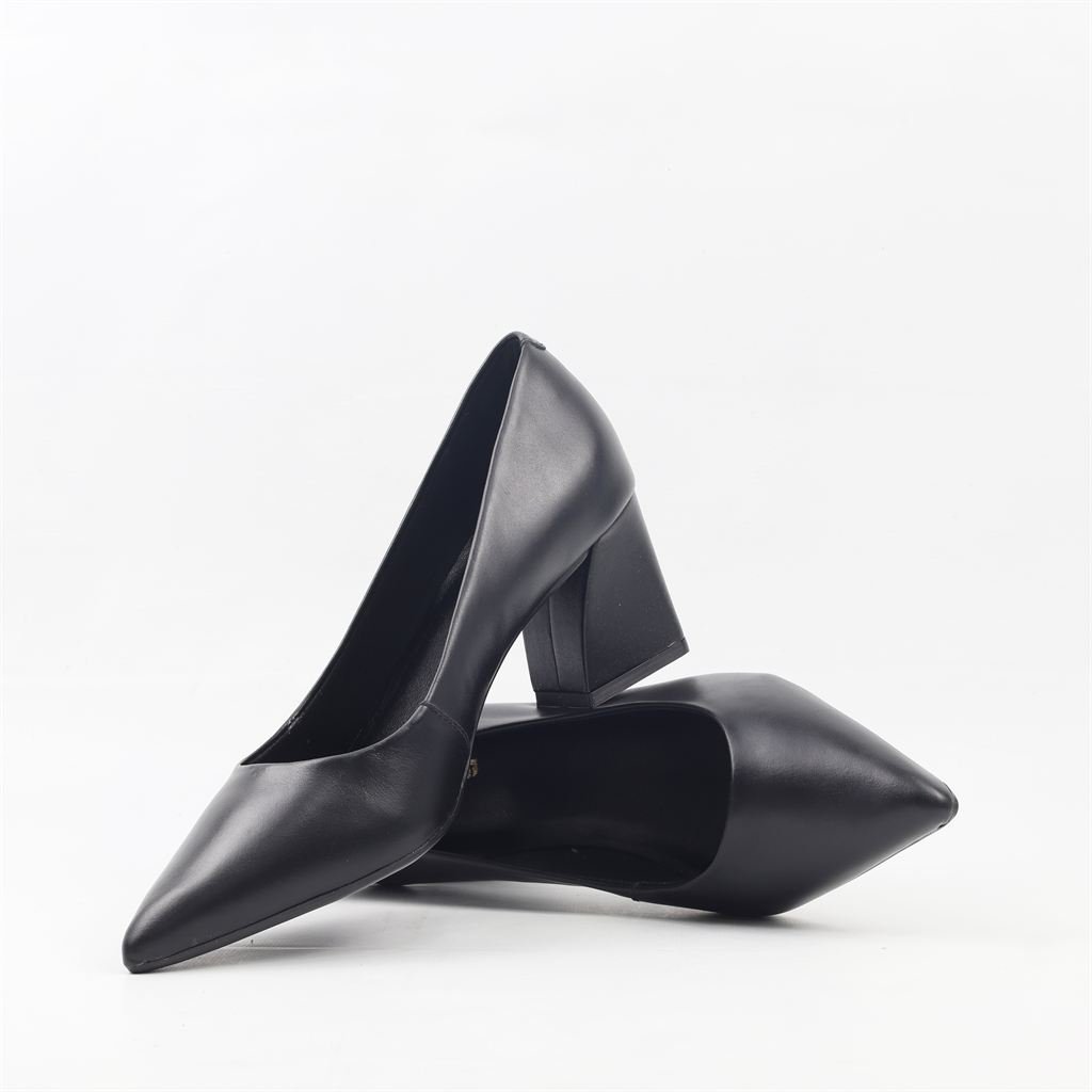 Scarpin Salto Bloco Couro Preto 6