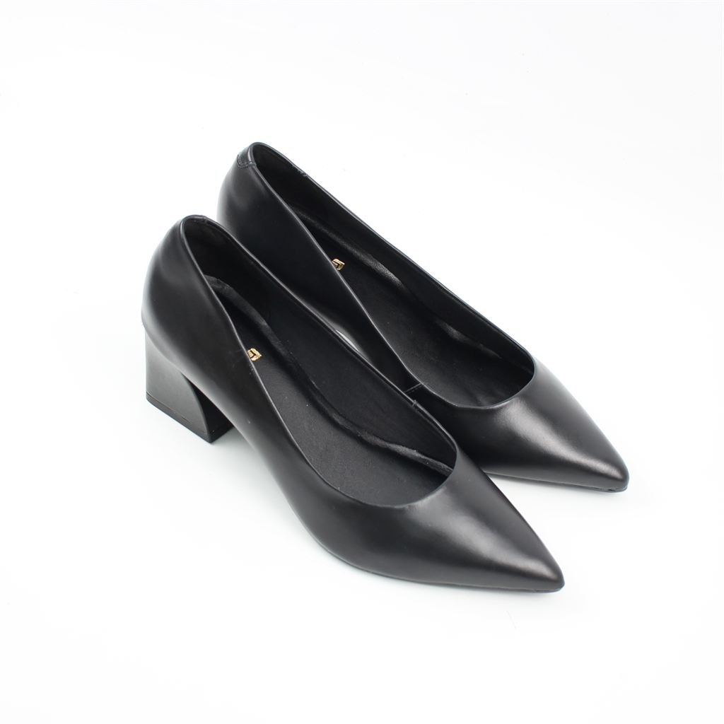 Scarpin Salto Bloco Couro Preto 7