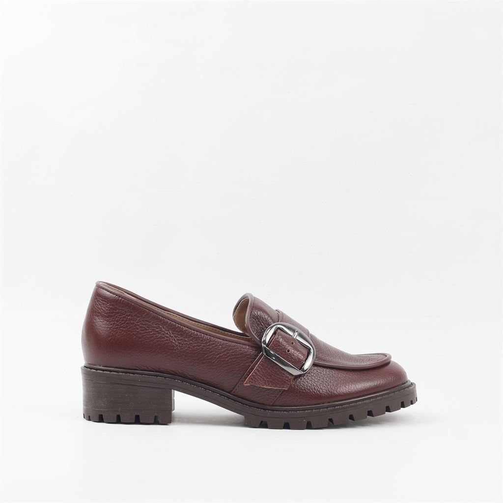 Mocassim Salto Bloco Fivela Java Café 5