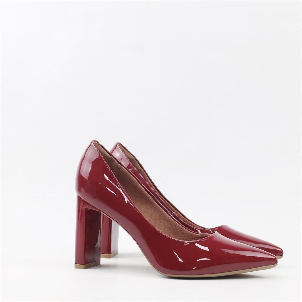 Scarpin Salto Bloco Verniz Burgundy 4