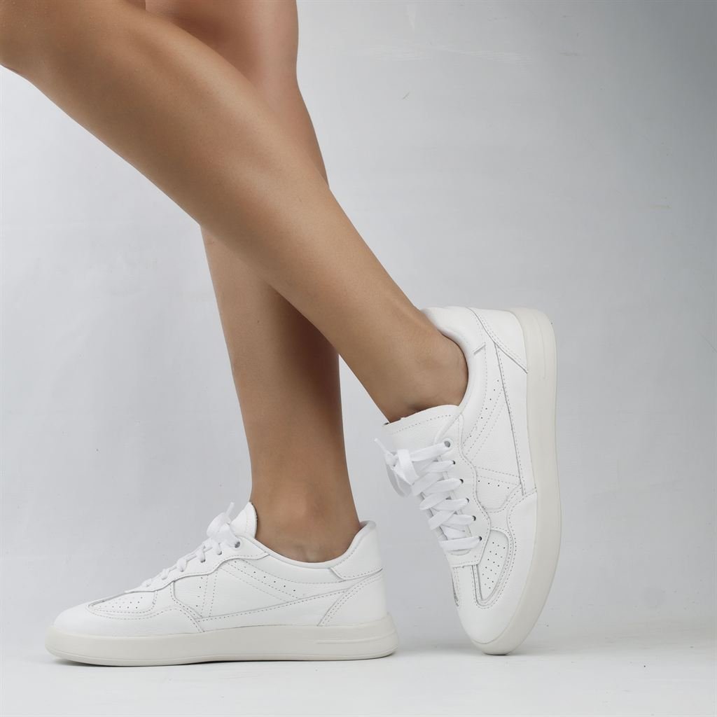 Tênis Flat Amarração Couro Branco/Prata 1