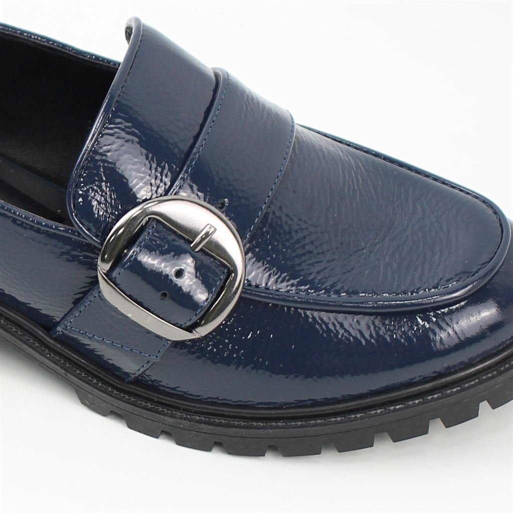 Mocassim Salto Bloco Fivela Marinho 3