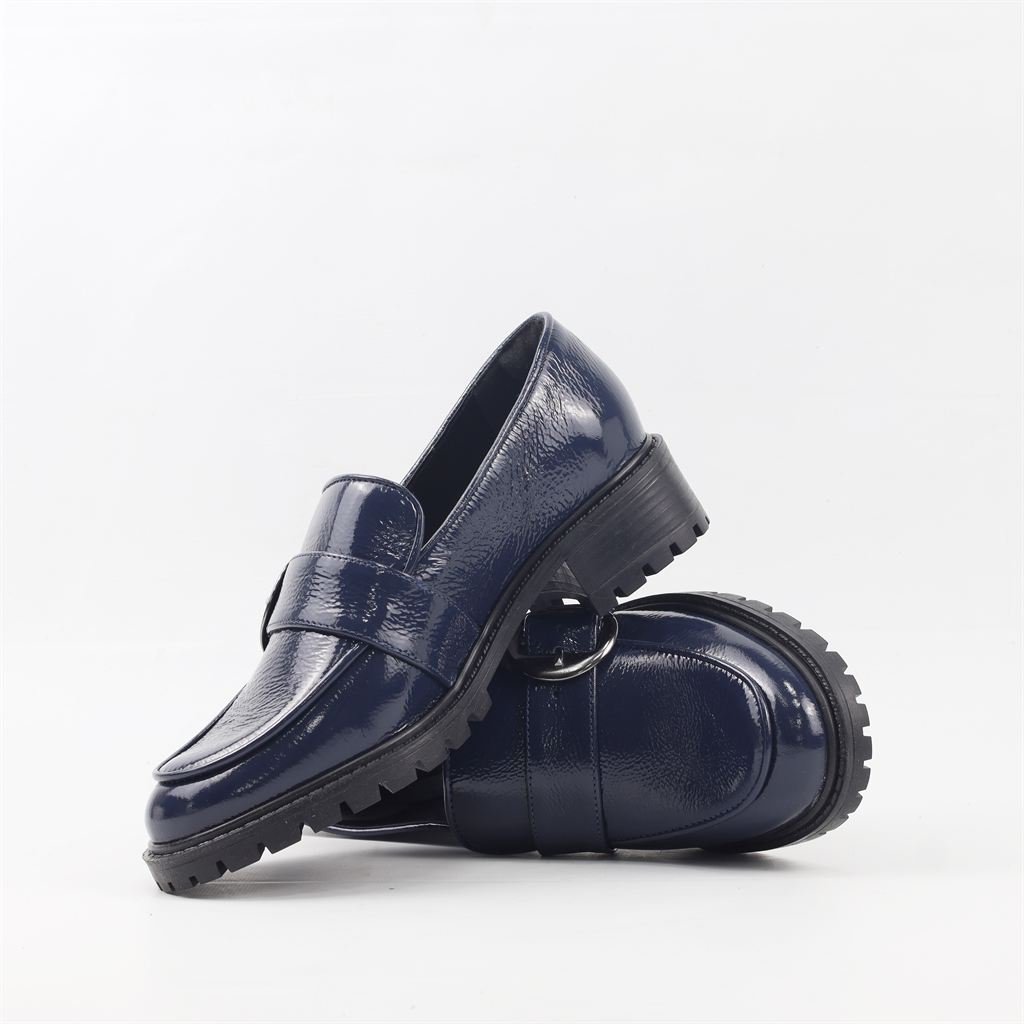 Mocassim Salto Bloco Fivela Marinho 4