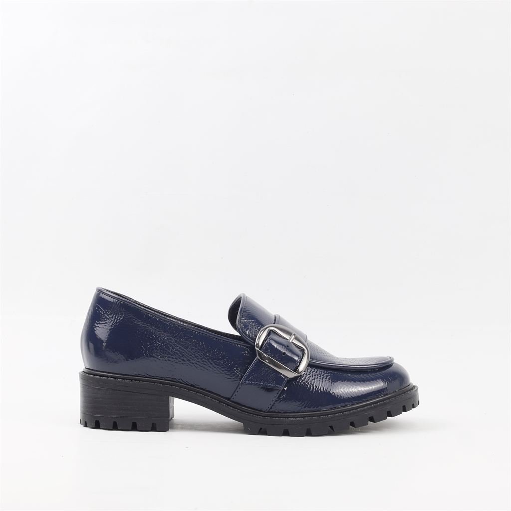 Mocassim Salto Bloco Fivela Marinho 5