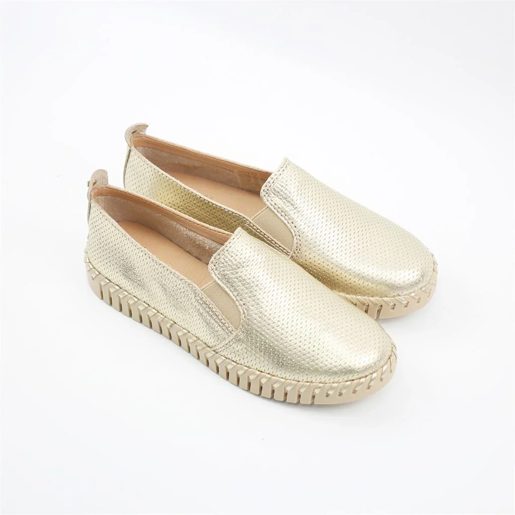 Tênis Slip On Couro Dourado 2