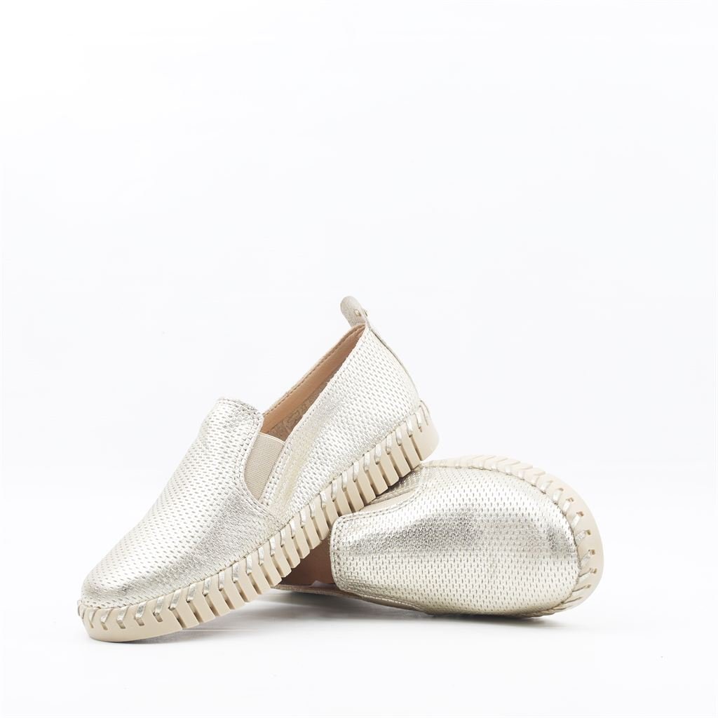 Tênis Slip On Couro Dourado 4