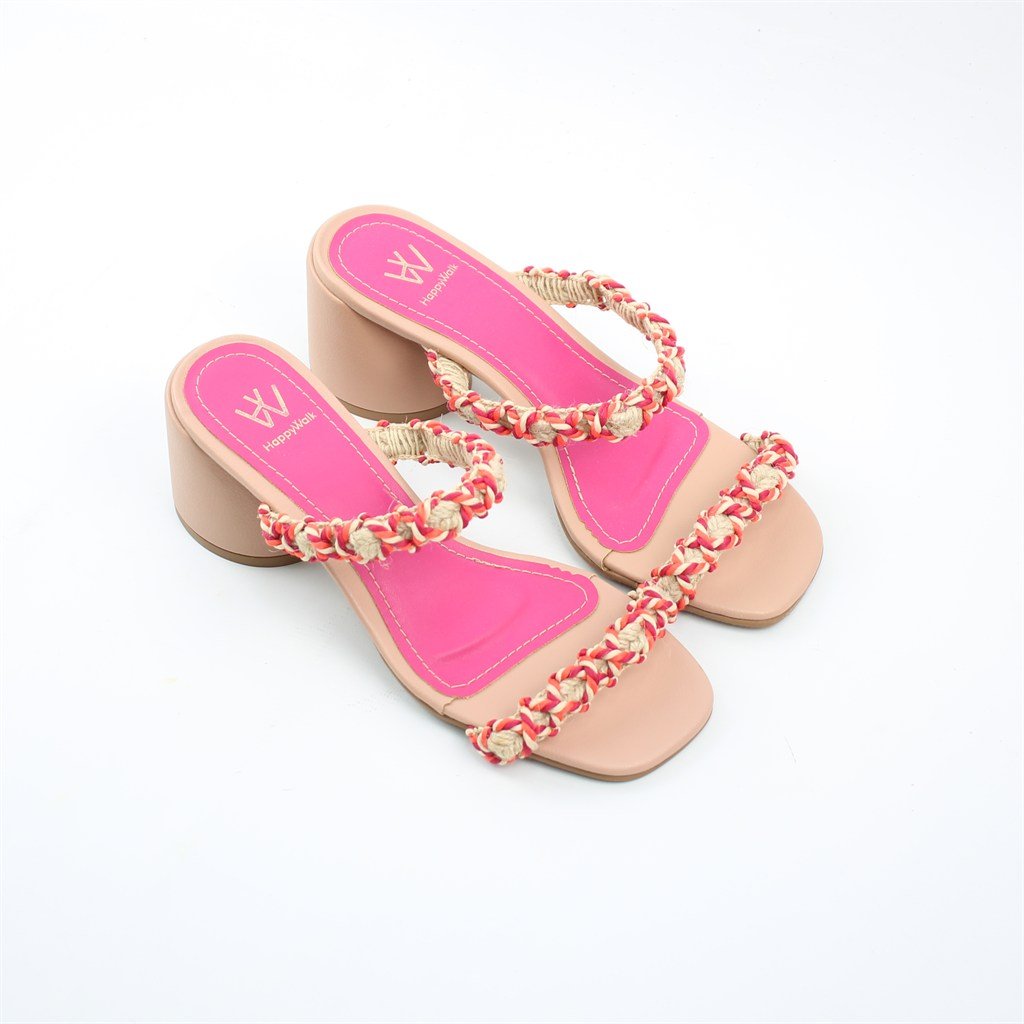 Tamanco Salto Bloco Tiras Finas Rosa 2