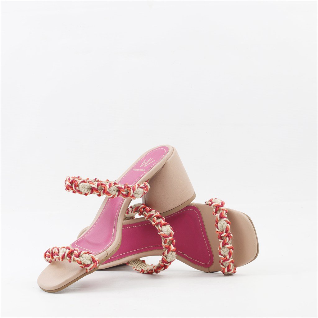 Tamanco Salto Bloco Tiras Finas Rosa 4