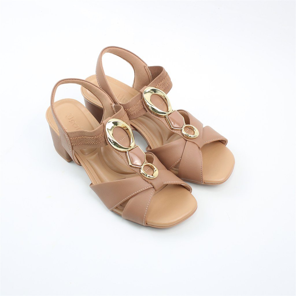 Sandália Salto Bloco Couro Bege 2