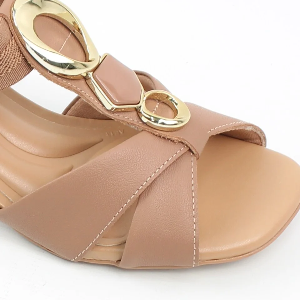 Sandália Salto Bloco Couro Bege 3