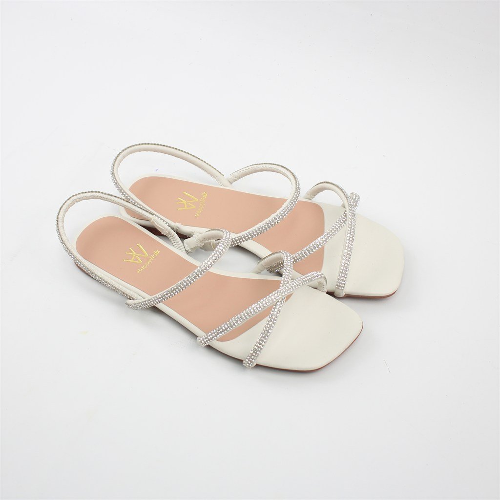 Rasteira Sandália Tiras Brilho Branco/Prata 3