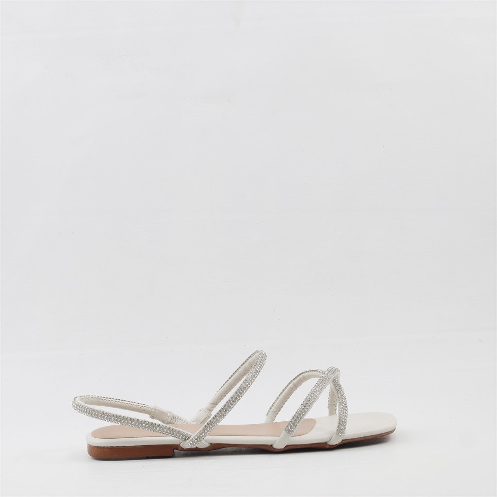 Rasteira Sandália Tiras Brilho Branco/Prata 5