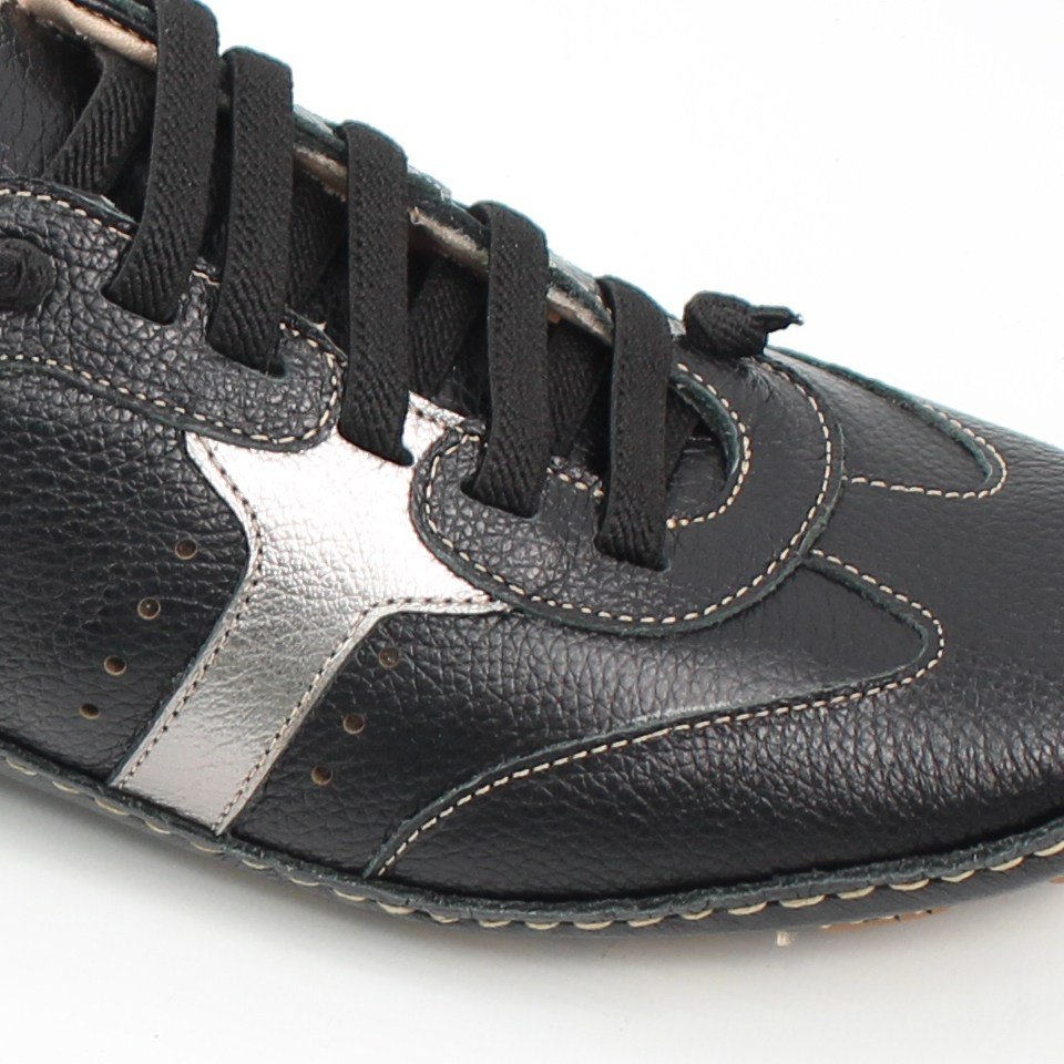 Tênis Flat Couro Preto/Prata 3