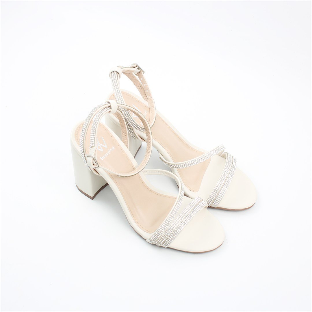 Sandália Salto Bloco Brilho Off White 2