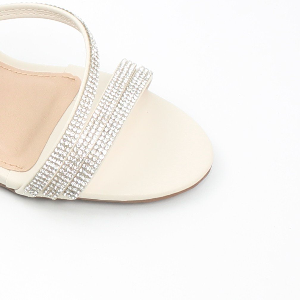 Sandália Salto Bloco Brilho Off White 3