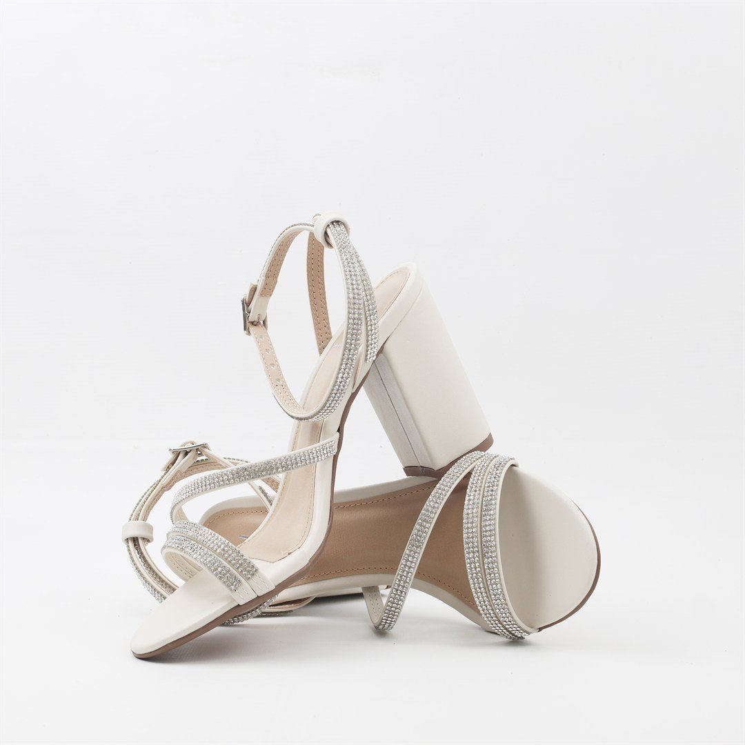 Sandália Salto Bloco Brilho Off White 4