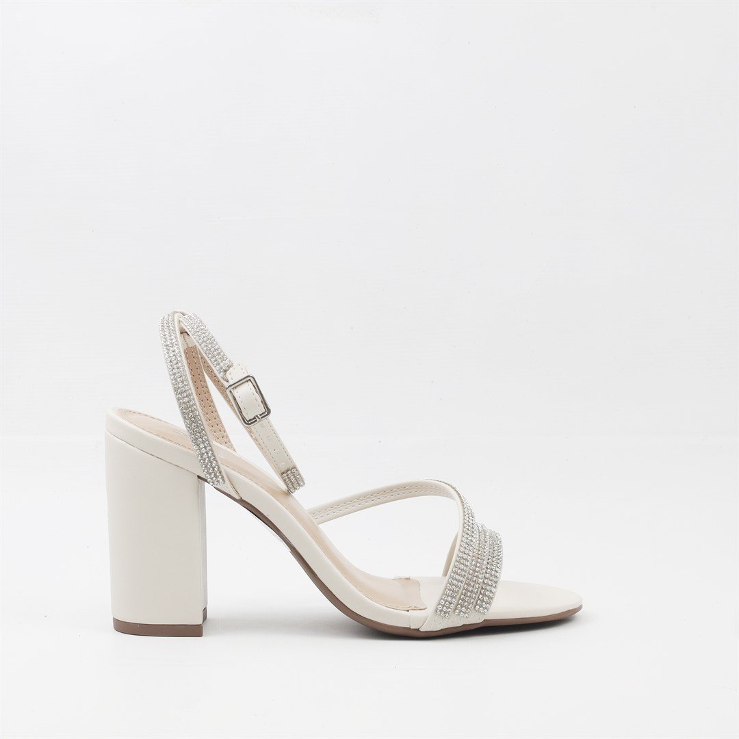 Sandália Salto Bloco Brilho Off White 5