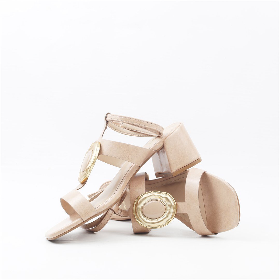 Sandália Salto Bloco Enfeite Bege 4