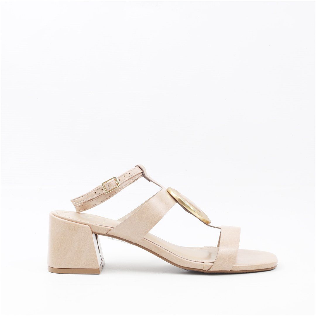 Sandália Salto Bloco Enfeite Bege 5