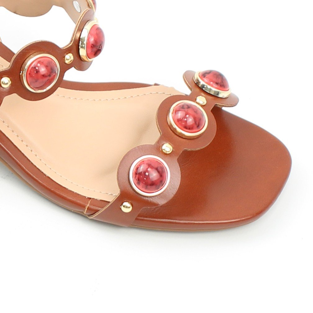 Sandália Salto Bloco Enfeite Marrom 3