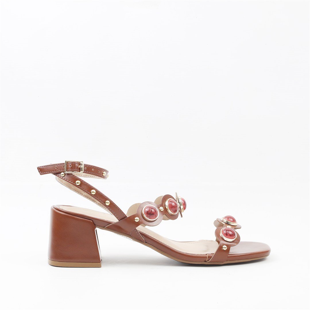 Sandália Salto Bloco Enfeite Marrom 5