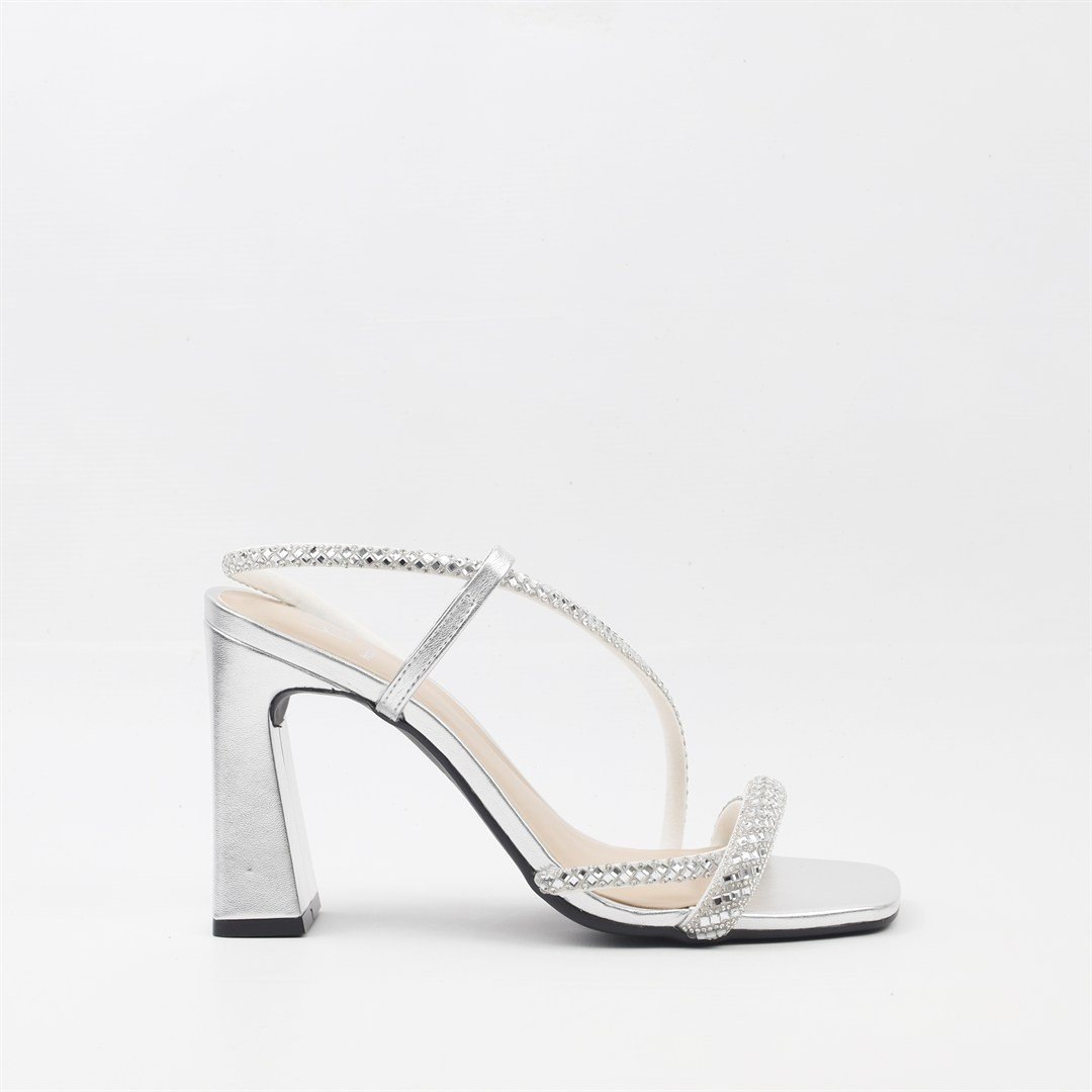 Sandália Salto Bloco Strass Prata 5