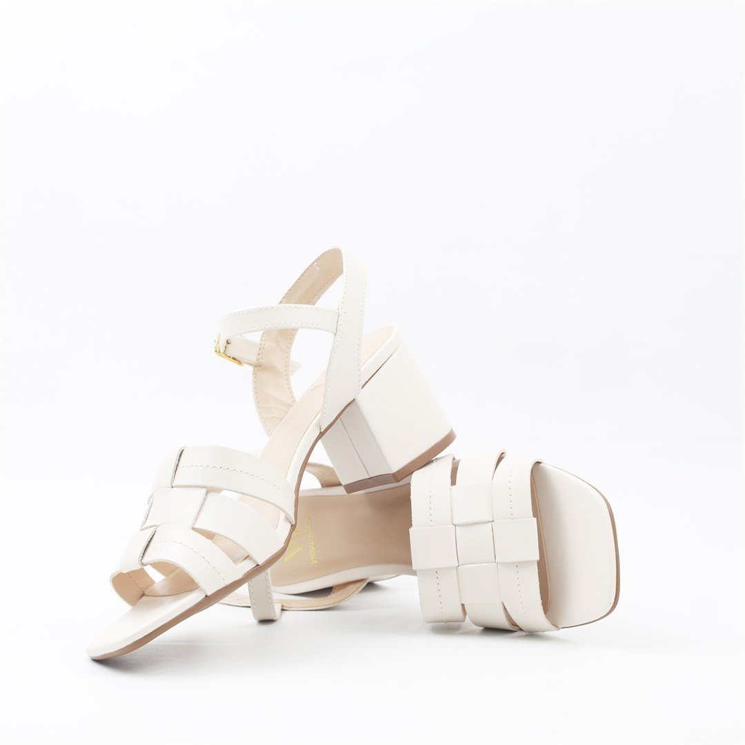 Sandália Salto Bloco Couro Off White 4