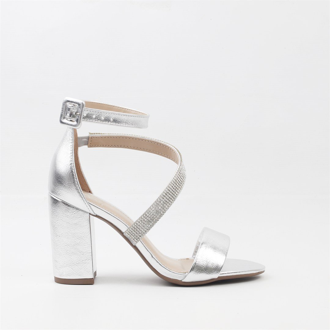 Sandália Salto Bloco Glam Prata 5