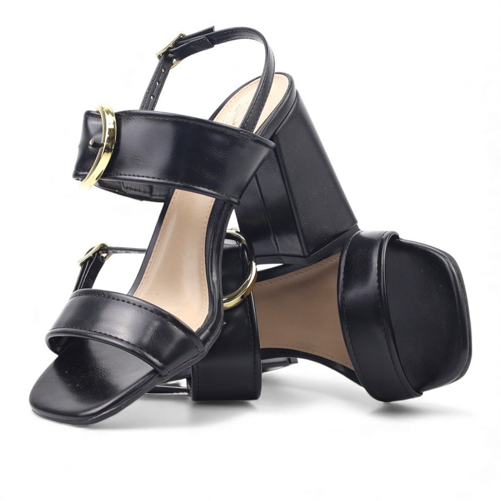 Sandália Salto Bloco Fivela Preto 2