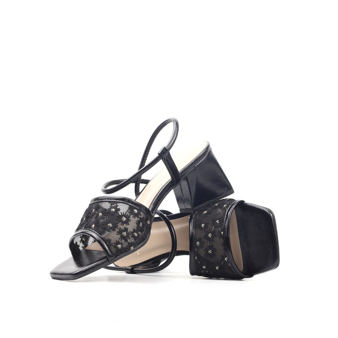 Sandália Salto Bloco Tela Primavera Preto 5
