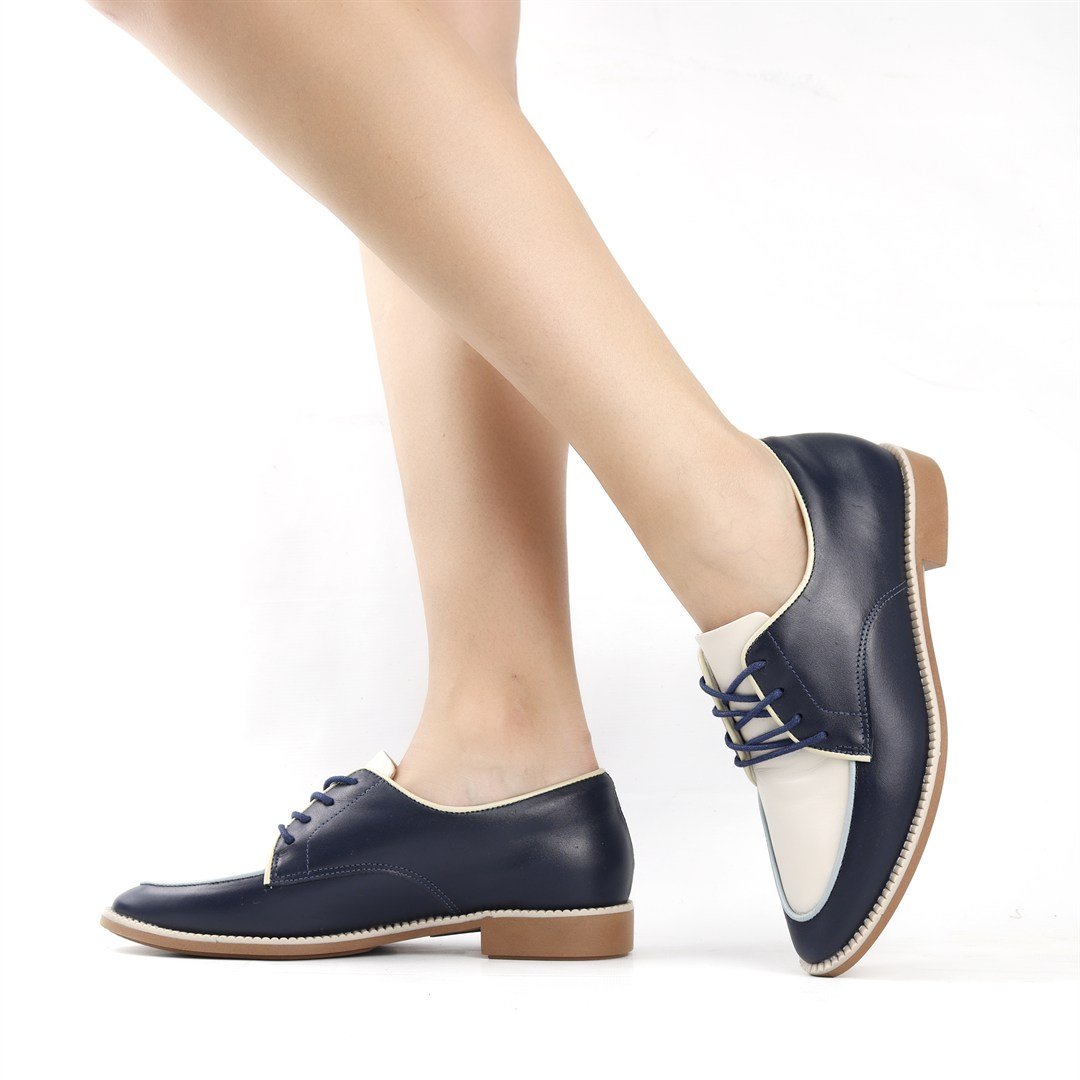 Oxford Couro Conforto Azul Marinho/Off White 4