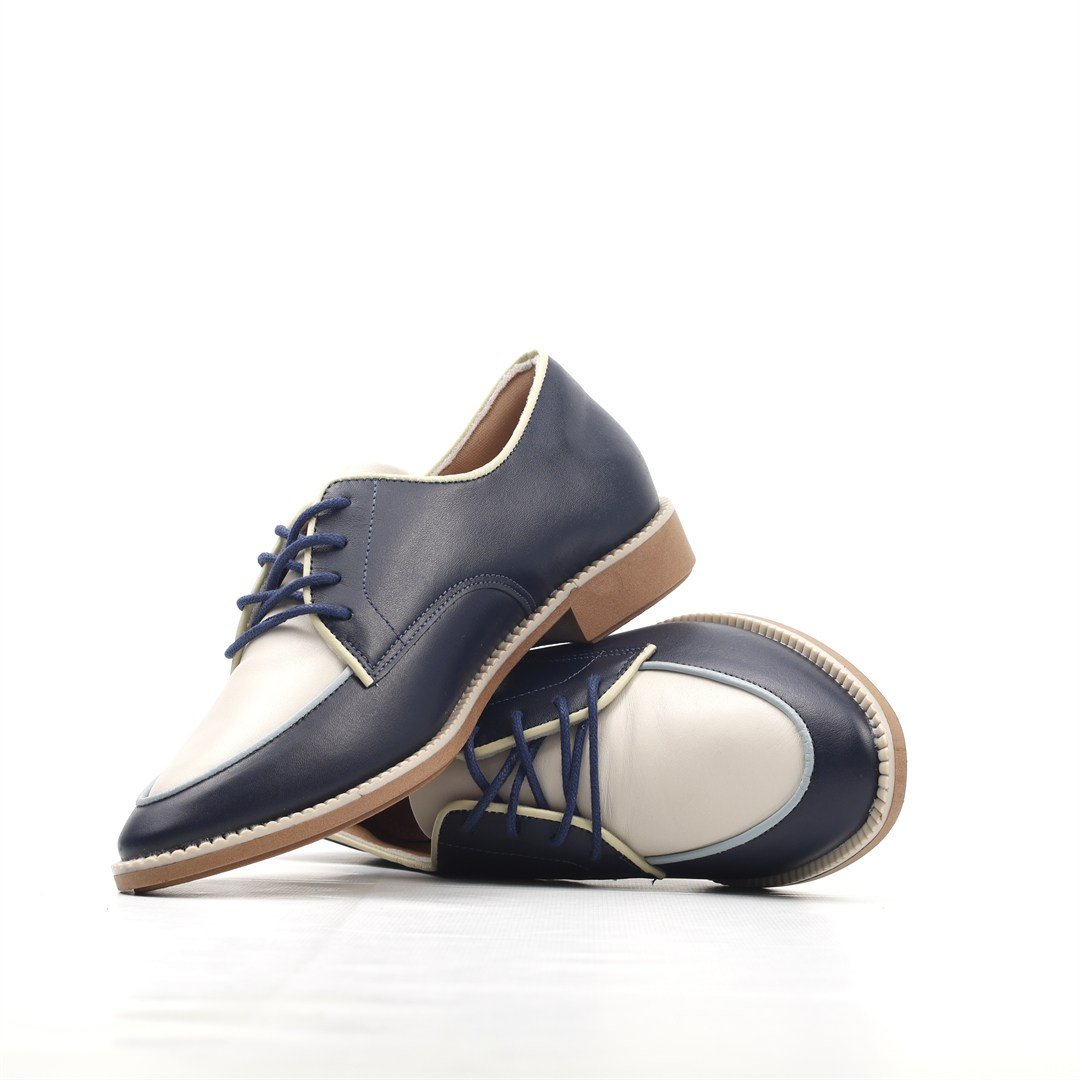 Oxford Couro Conforto Azul Marinho/Off White 5