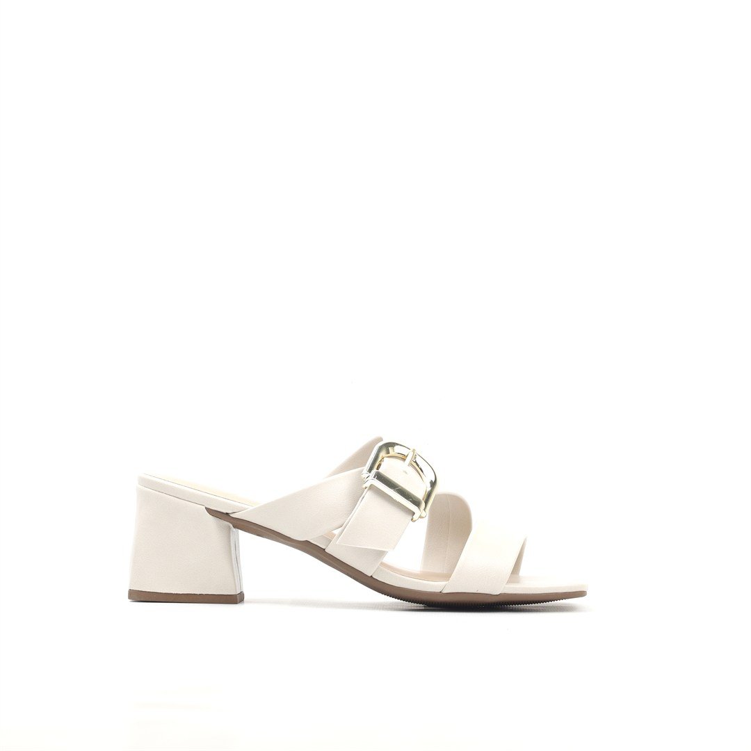 Tamanco Salto Bloco Fivela Off White 1