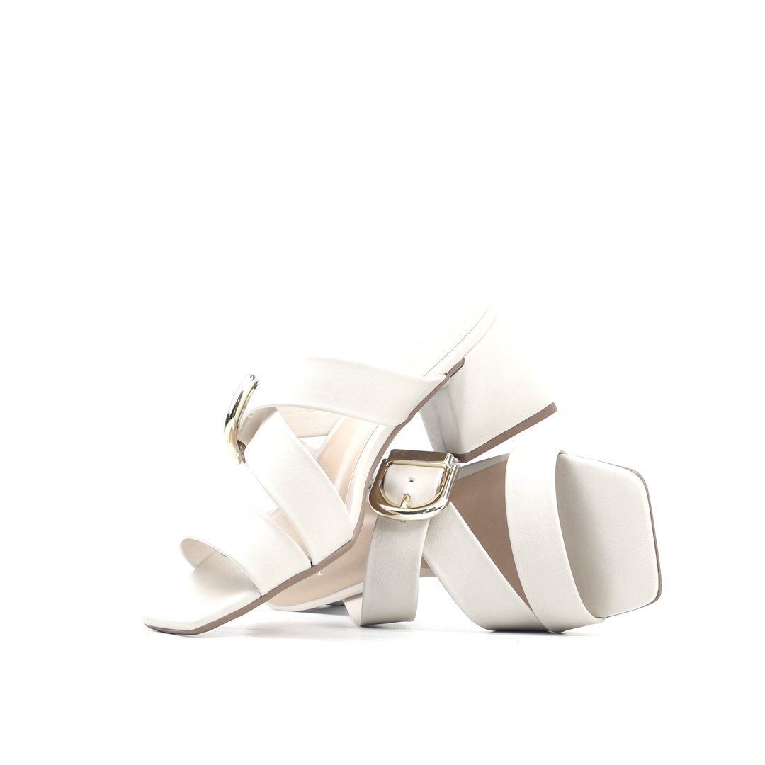 Tamanco Salto Bloco Fivela Off White 5