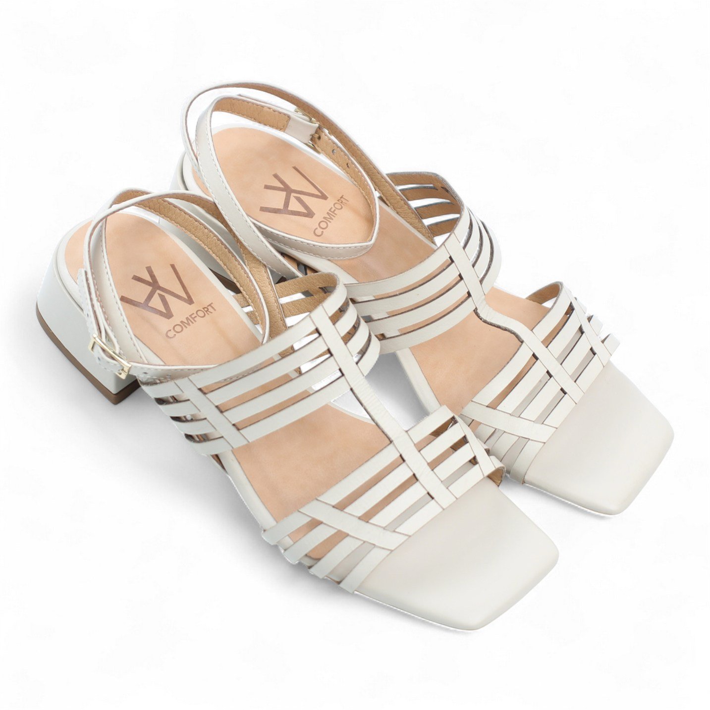 Sandália Salto Bloco Couro Conforto Off White 5