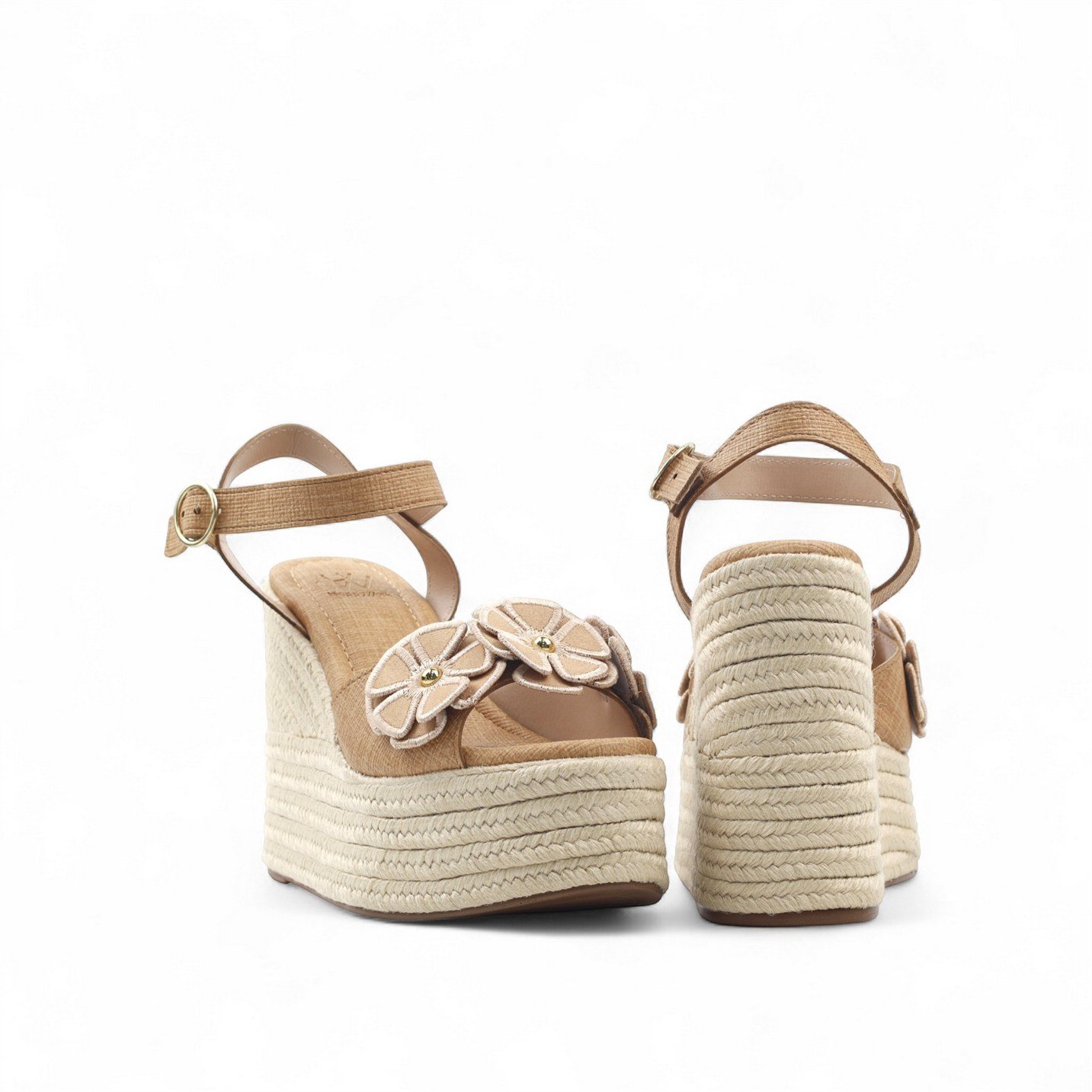 Sandália Anabela Flower Espadrille Bege 5