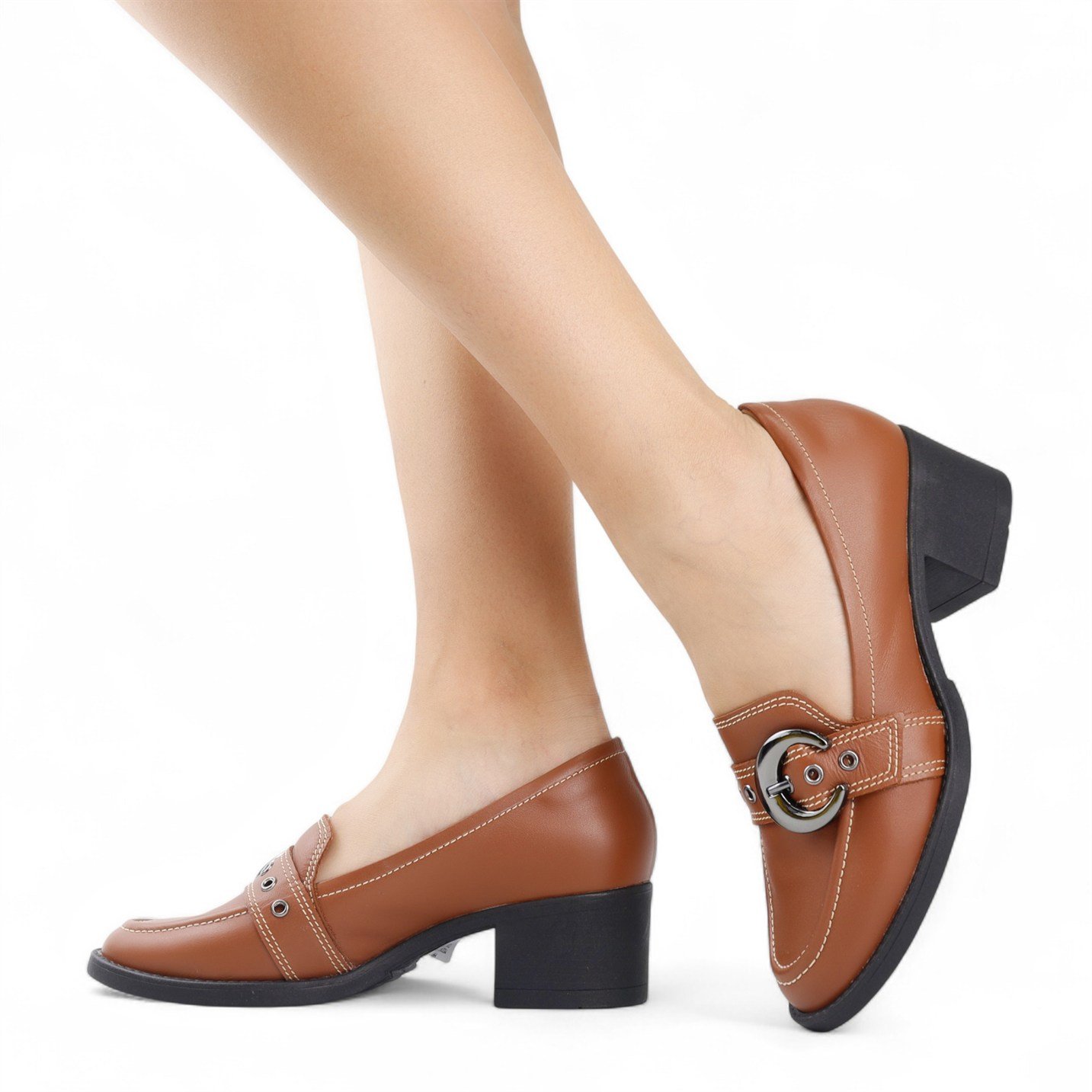 Mocassim Salto Bloco Couro Marrom 3