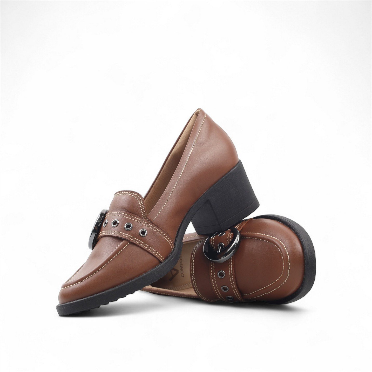 Mocassim Salto Bloco Couro Marrom 5