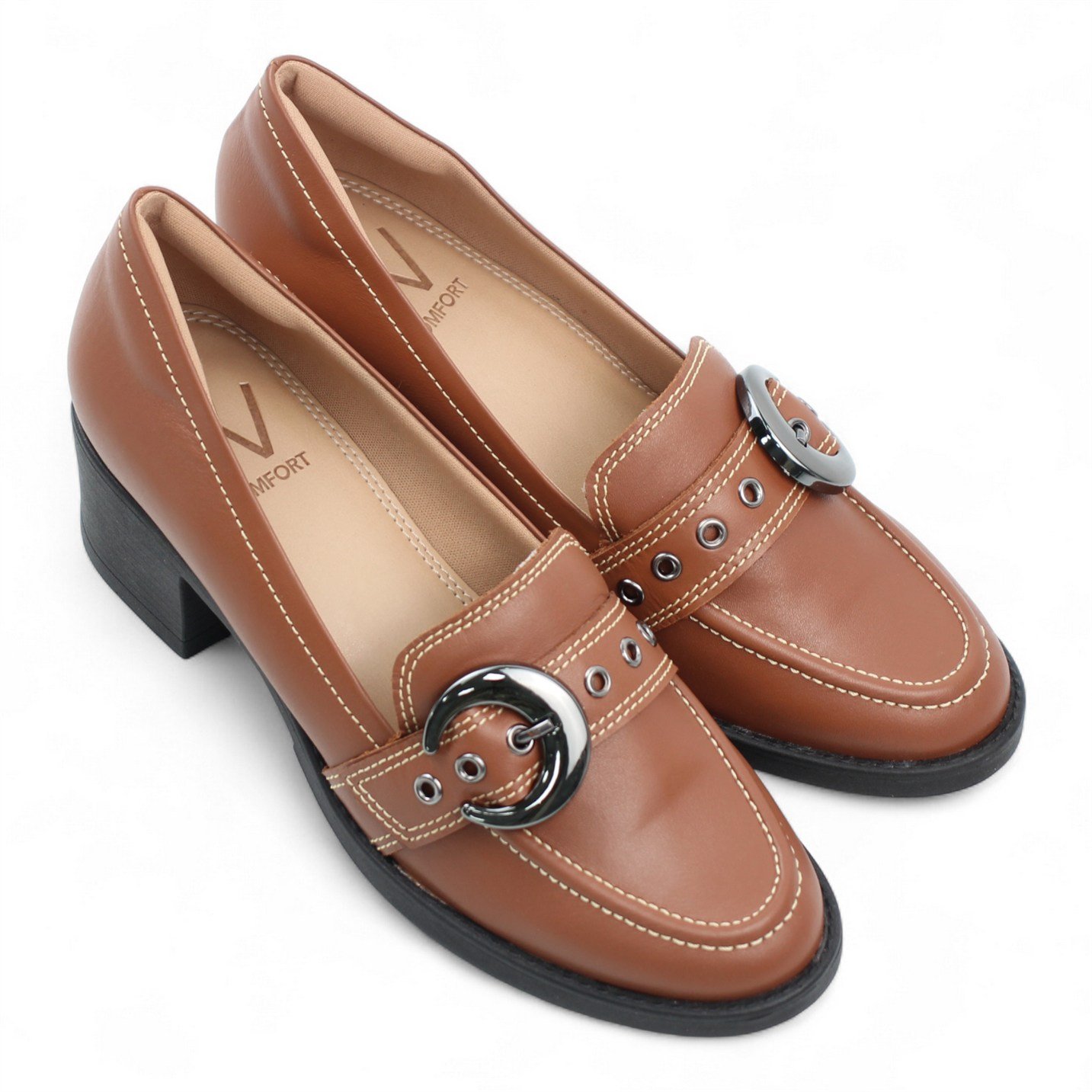 Mocassim Salto Bloco Couro Marrom 2