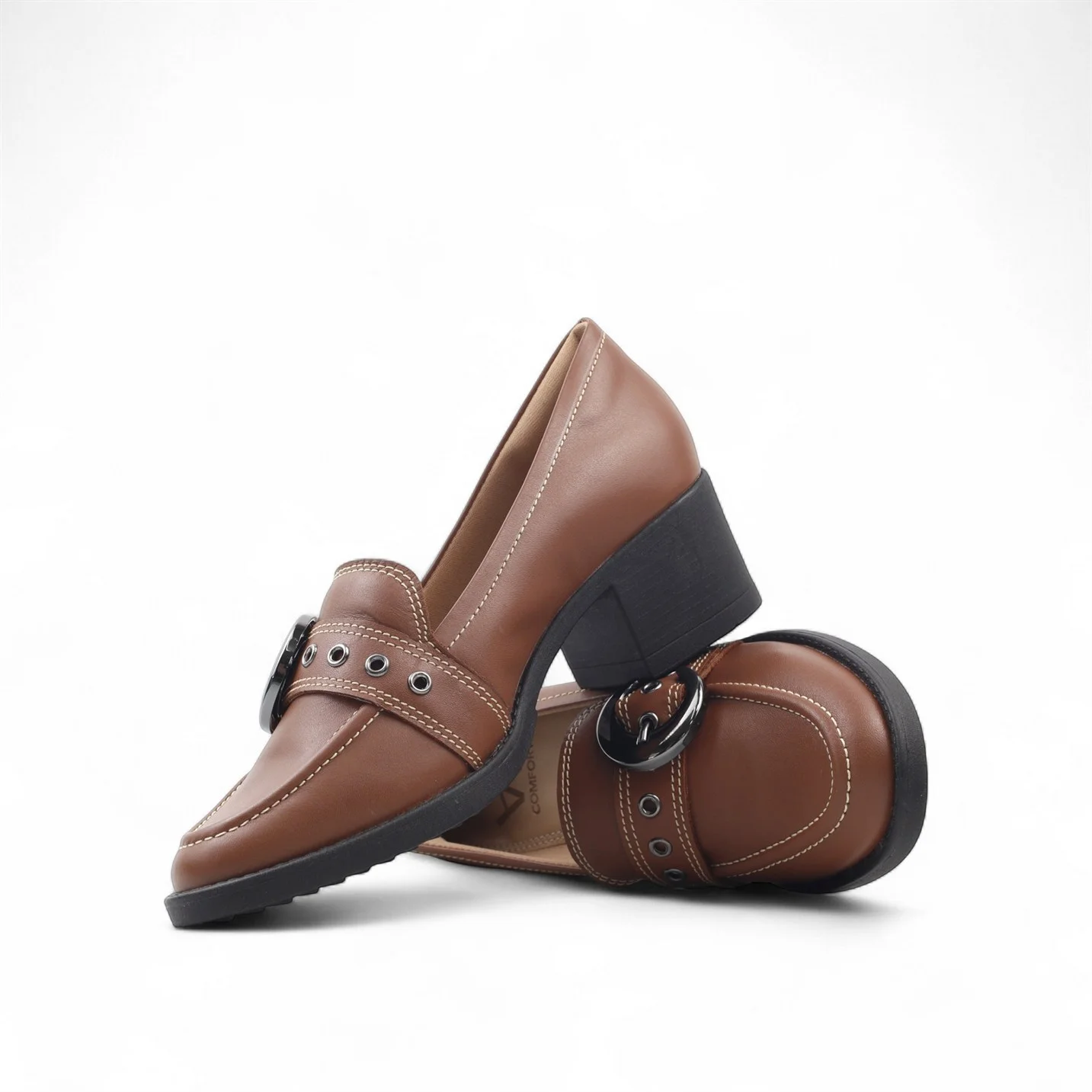 Mocassim Salto Bloco Couro Marrom 5