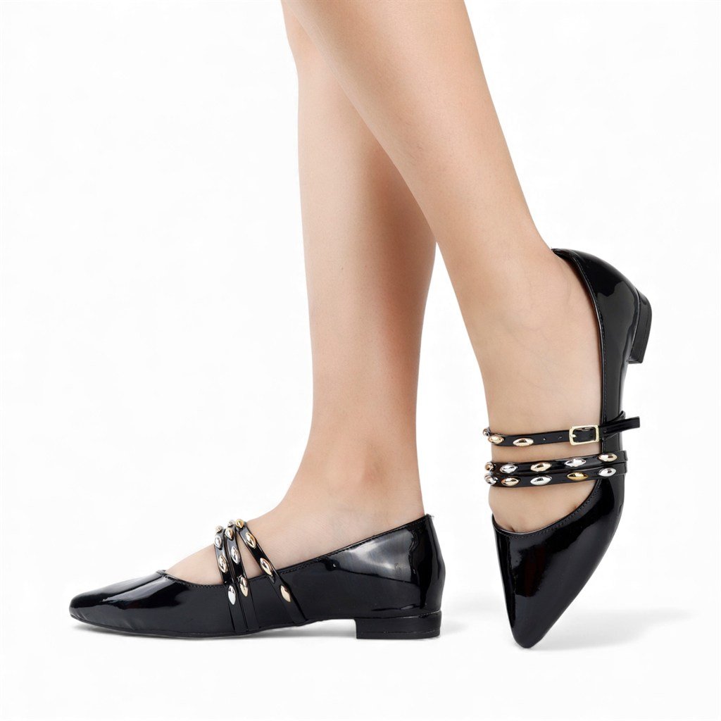 Sapatilha Bico Fino Fivelas Preto 4
