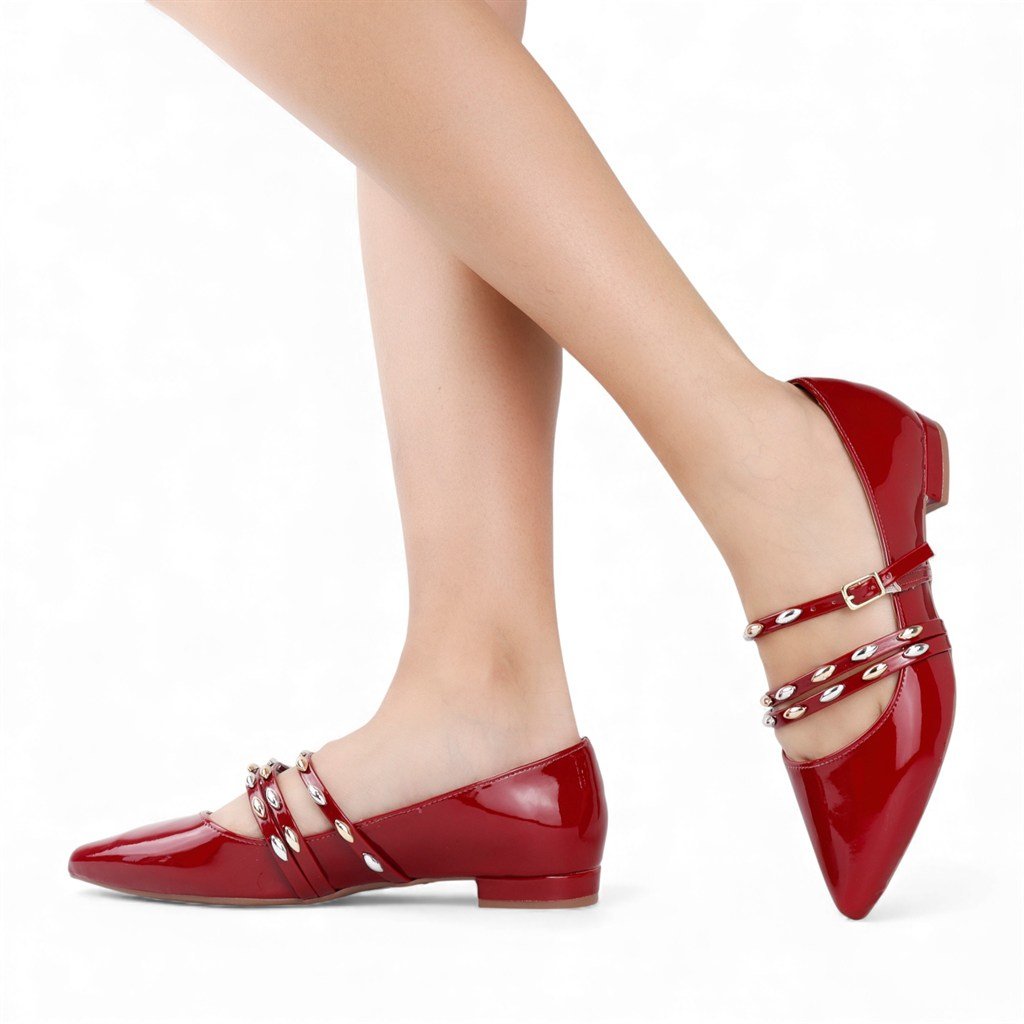 Sapatilha Bico Fino Fivelas Vermelho 4
