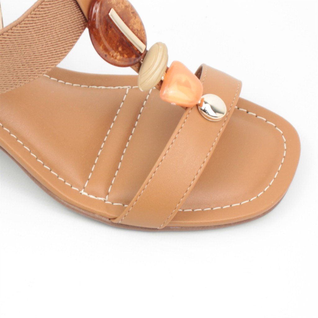 Sandália Salto Bloco Pedraria Bege 3