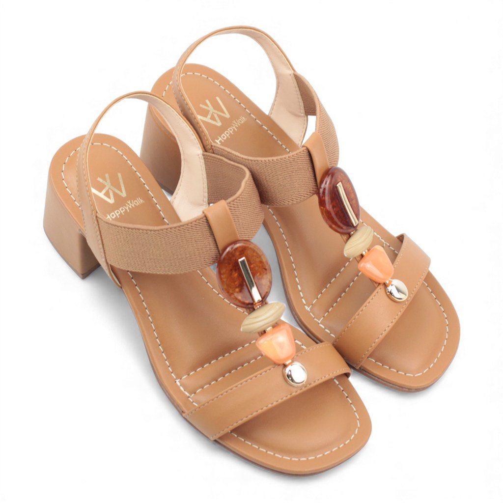 Sandália Salto Bloco Pedraria Bege 5