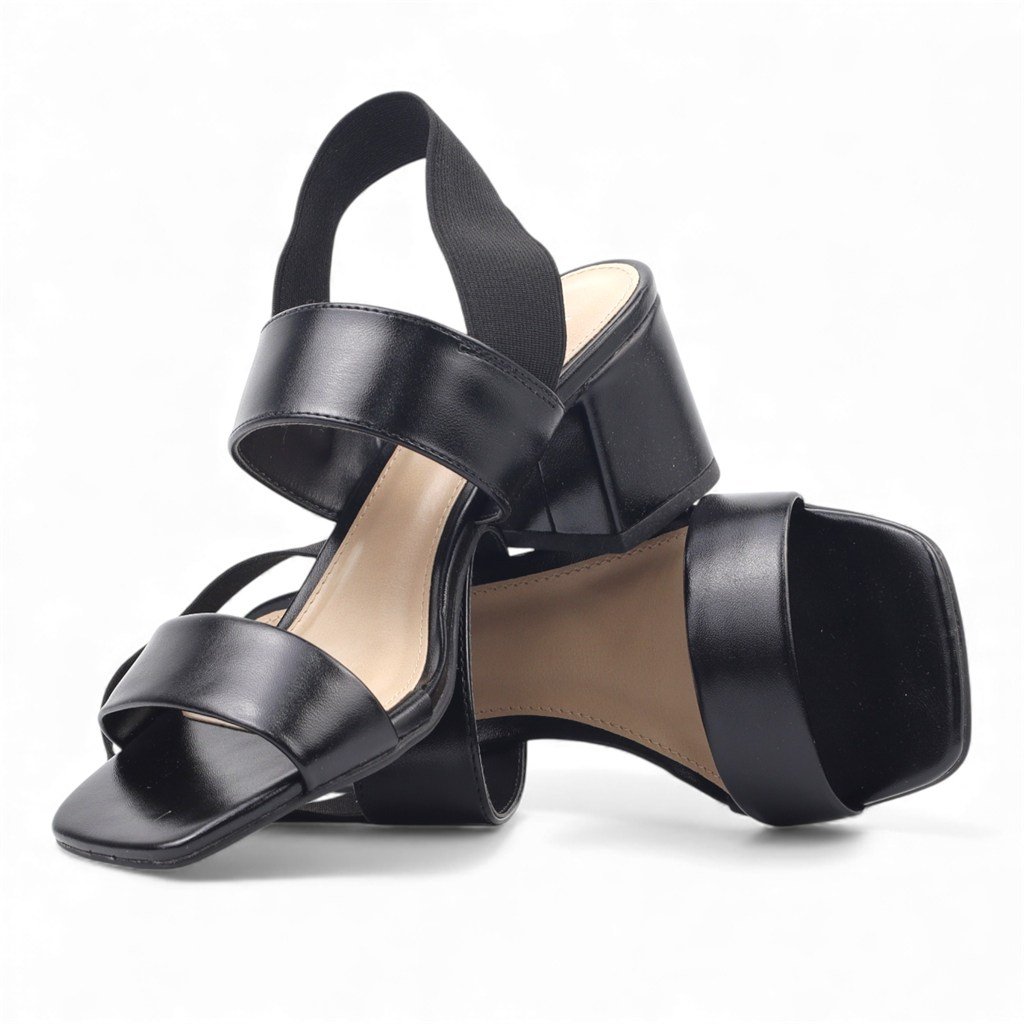 Sandália Salto Bloco Elástico Preto 2