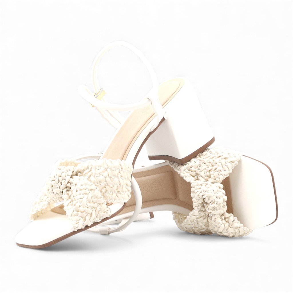 Sandália Salto Bloco Trançada Off White 2