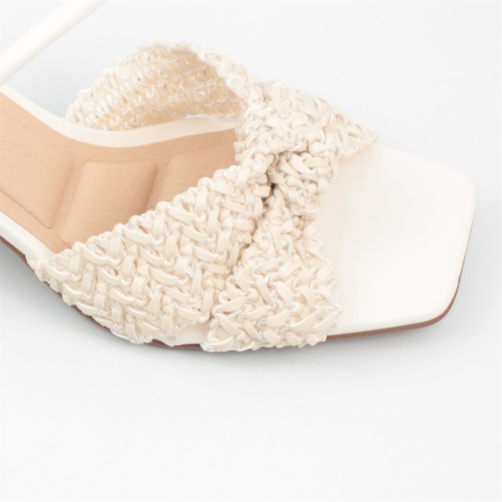 Sandália Salto Bloco Trançada Off White 3