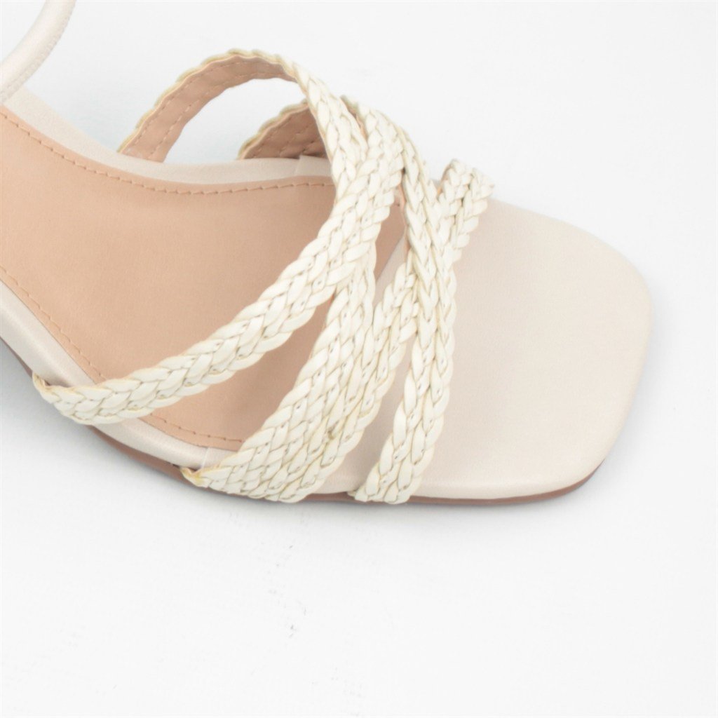 Sandália Salto Bloco Trança Off White 3