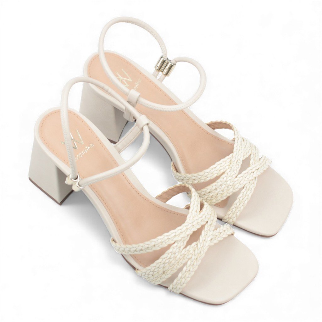 Sandália Salto Bloco Trança Off White 5